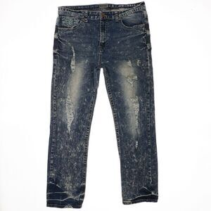 CJ Black Mens Relaxed Straight Flex Jeans 36x32 Actual 35x28 Distressed Blue